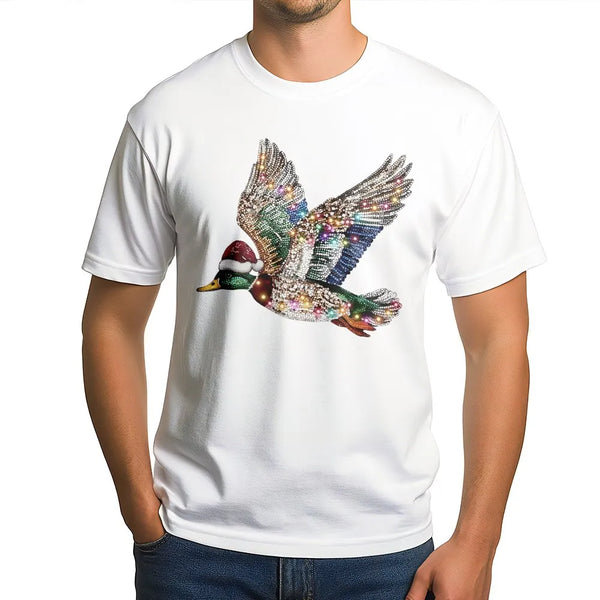 Sparkling Rhinestone Duck Shirt, Mallard Duck Christmas T-Shirt, Festive Hunter T-Shirt, Holiday Wildlife Graphic Tee, Xmas P