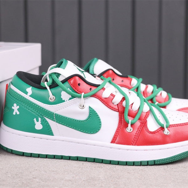 Low Top Sneakers, White Green Colorway, Lace Up Design, Casual Gift for Sneaker Fans