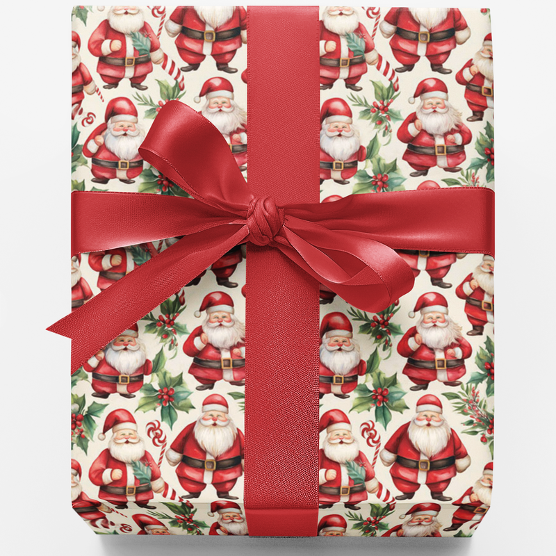 Retro Candy Cane Wrapping Paper, Vintage Santa Christmas Wrapping Paper, Nostalgic Holiday Gift Wrap, Classic Christmas Present Paper