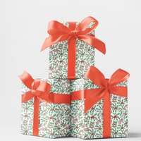 Holly Berry Holiday Gift Wrap, Christmas Mistletoe Wrapping Paper, Botanical Winter Gift Wrapping Paper, Festive Xmas Wrapping Paper Roll