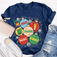 Christmas Teacher Graphic Tee, Merry Teacher Bright Students Shirt, Festive Holiday Educator T-Shirt, Adorable Teacher Christmas Shirt