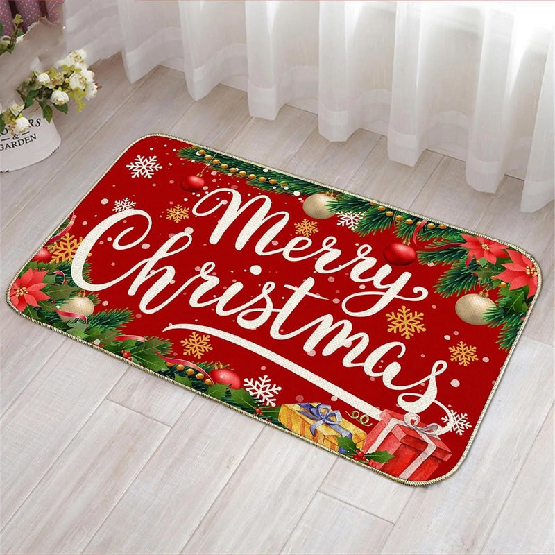 Non-Slip Holiday Throw Rug, Merry Christmas Area Rug, Washable Xmas Floor Mat, Living Room Bedroom Carpet, Seasonal Home Decor Present