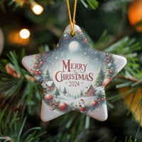 Snowy Winter Village Ornament, Merry Christmas 2024 Star Ornament, Santa Ceramic Tree Ornament, Holiday Star Keepsake Ornament
