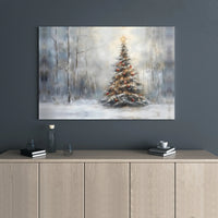 Rustic Pine Tree Canvas Wall Art, Snowy Winter Forest Christmas Tree Canvas, Holiday Season Landscape Canvas Print, Winter Wall Decor