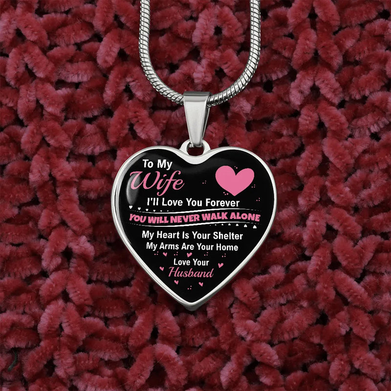 Personalized Wife Necklace, To My Wife Heart Necklace, Custom Engraved Heart Pendant, Romantic Christmas Present, Anniversary Present for Her