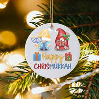 Hanukkah Christmas Tree Ornament, Chrismukkah Gnome Ceramic Ornament, Interfaith Holiday Ornament, Adorable Gnome Keepsake, Winter Holiday Present