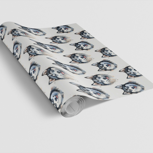Blue-Eyed Dog Gift Wrap, Siberian Husky Wrapping Paper, Adorable Husky Birthday Wrapping Paper, Dog Christmas Present Paper, 