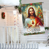Sacred Heart of Jesus Flag, Jesus Is the Reason for the Season Christmas Garden Flag, Christian Holiday Yard Flag, Nativity Faith Decor