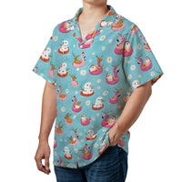 Tropical Christmas Hawaiian Shirt, Santa and Snowman Flamingo Hawaiian Shirt, Retro Holiday Flamingo Hawaiian Shirt, Beach Xmas Button Down