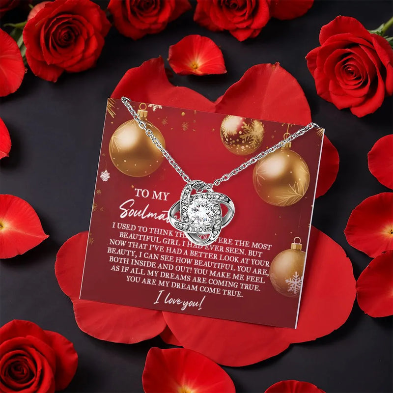 Gold CZ Crystal Pendant, Soulmate Love Knot Necklace, Sparkling Love Knot Jewelry, Romantic Christmas Present for Her, Wife Holiday Present