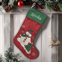 Custom Name Winter Holiday Stocking, Personalized Snowman Christmas Stocking, Adorable Festive Fireplace Stocking, Family Holiday Mantle Present