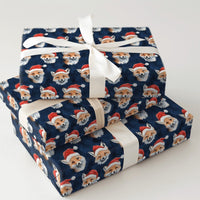 Woodland Animal Christmas Gift Wrap, Fox in Santa Hat Wrapping Paper, Navy Blue Holiday Present Paper