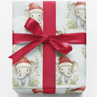 Watercolor Holiday Gift Wrap, Christmas Elephant Wrapping Paper, Adorable Elephant Gift Wrap Roll, Baby Animal Wrapping Paper, Xmas Gift Wrap