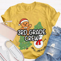 Snowman Tree Custom Holiday Shirt, Personalized Third Grade Crew Christmas T-Shirt, 3rd Grade Teacher Tee, Custom School Christmas Shirt