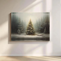 Illuminated Christmas Tree Print, Snowy Winter Forest Canvas Wall Art, Comfy Holiday Landscape Poster, Winter Wonderland Digital Download