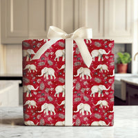 Festive Red Elephant Gift Wrap, Watercolor White Elephant Wrapping Paper, Christmas Elephant Wrapping Paper, Winter Botanical Present Wrap