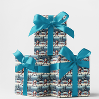North Pole Christmas Gift Wrap Paper Roll, Hockey Santa Wrapping Paper, Winter Sports Present Paper, Holiday Hockey Fan Gift Wrap