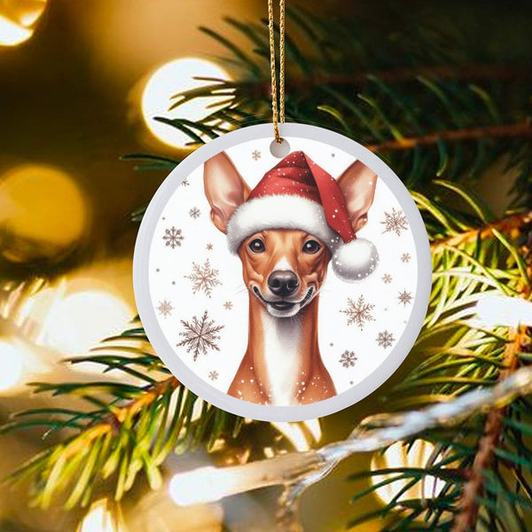 Santa Hat Basenji Dog Ornament, Basenji Christmas Ornament, Ceramic Basenji Tree Ornament, Holiday Dog Lover Keepsake, Pet Ow