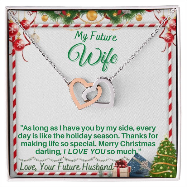 CZ Heart Pendant, Future Wife Interlocking Hearts Necklace from Husband, Surgical Steel Necklace, Romantic Christmas Jewelry 