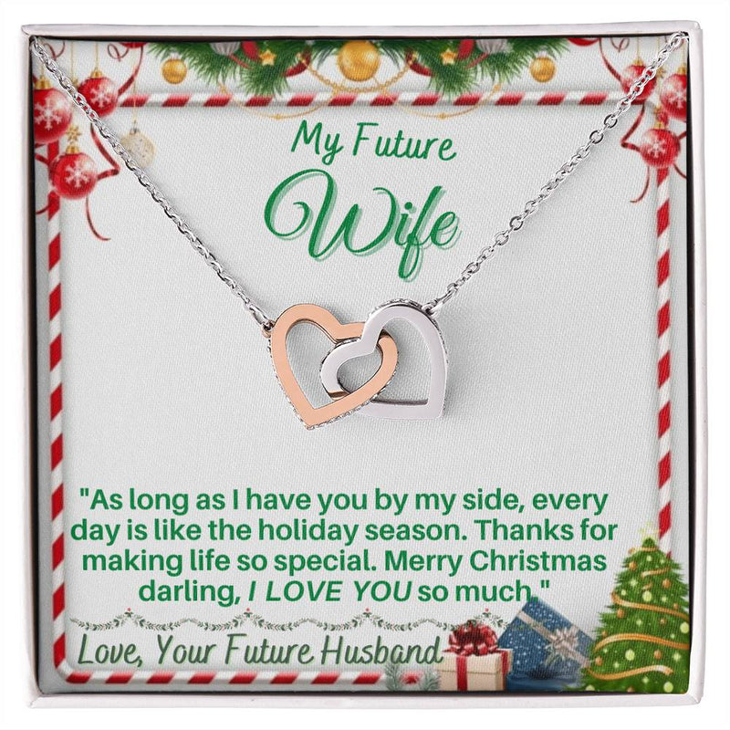 CZ Heart Pendant, Future Wife Interlocking Hearts Necklace from Husband, Surgical Steel Necklace, Romantic Christmas Jewelry Present
