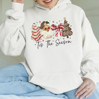 Leopard Christmas Tree Hooded Sweatshirt, Retro Santa Tis the Season Hoodie, Adorable Festive Winter Pullover, Womens Holiday Present