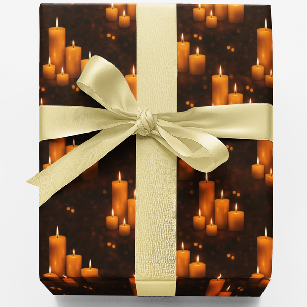 Glowing Candle Pattern Gift Wrap, Candlelight Gift Wrapping Paper, Elegant Holiday Wrapping Paper Roll, Christmas Present Wra