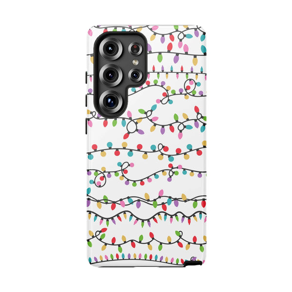 Holiday String Bulb Phone Cover, Colorful Christmas Lights Phone Case, Festive Xmas Pattern Phone Case, Dual Layer Shockproof