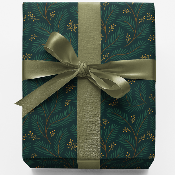 Botanical Pine Needle Gift Wrap, Evergreen Pine Wrapping Paper, Christmas Tree Branch Gift Wrapping Paper, Winter Holiday Pre