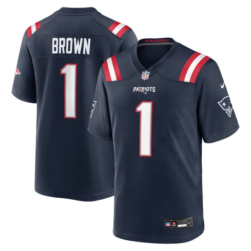 New England Patriots A.J. Brown Navy Team Game Jersey