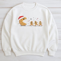 Humorous Gingerbread Man Gamer Crewneck, Christmas Cookie Sweatshirt, Video Game Console Pullover, Retro Holiday Baker Gaming Sweater