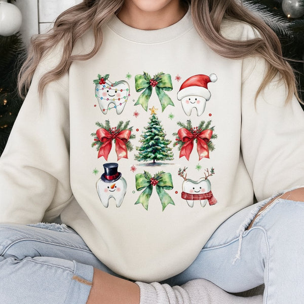 Festive Teeth Holiday Crewneck, Dental Christmas Sweatshirt, Adorable Dental Hygienist Sweater, Dentistry Xmas Pullover, Dent