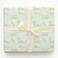 Adorable Puppy Christmas Gift Wrap, Watercolor Dog Sleigh Wrapping Paper, Mint Holiday Dog Wrapping Paper, Winter Pet Lover Present Packaging Roll