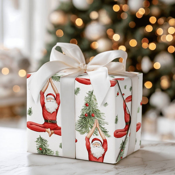 Meditating Santa Tree Wrapping Paper, Seated Yoga Santa Wrapping Paper, Zen Holiday Christmas Wrapping Paper, Festive Yogi Gi