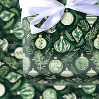 Green White Christmas Gift Wrap, Botanical Ornament Wrapping Paper, Winter Foliage Wrapping Paper, Xmas Pine Paper, Festive Gift Wrap