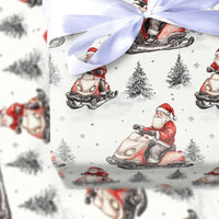 Watercolor Santa Gift Wrap, Santa on Snowmobile Wrapping Paper, Winter Sports Christmas Wrapping Paper, Whimsical Holiday Gift Wrap Roll