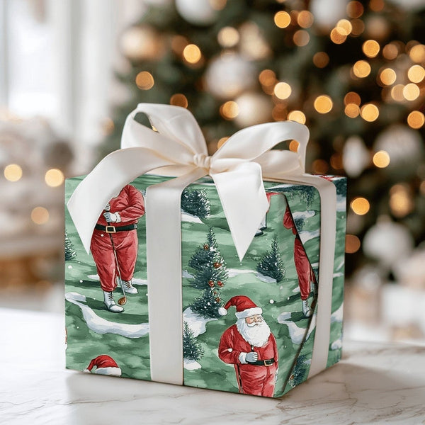 Golfer Holiday Gift Wrap, Golfing Santa Christmas Wrapping Paper, Sporty Santa Wrapping Paper, Golf Lover Present Wrap, Xmas 