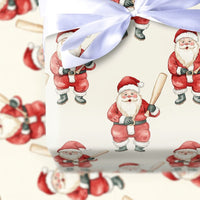 Sports Christmas Gift Wrap, Baseball Santa Wrapping Paper, Humorous Santa Claus Present Wrap Roll, Holiday Baseball Fan Gift Wrapping Paper