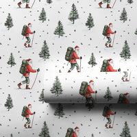 Outdoor Backpacking Santa Gift Wrap, Hiking Santa Christmas Wrapping Paper, Trekking Santa Wrapping Paper, Winter Adventure Holiday Paper