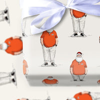 Modern Santa Claus Gift Wrap, Orange Polo Santa Wrapping Paper, Adorable Casual Santa Holiday Wrapping Paper, Humorous Christmas Wrapping Paper