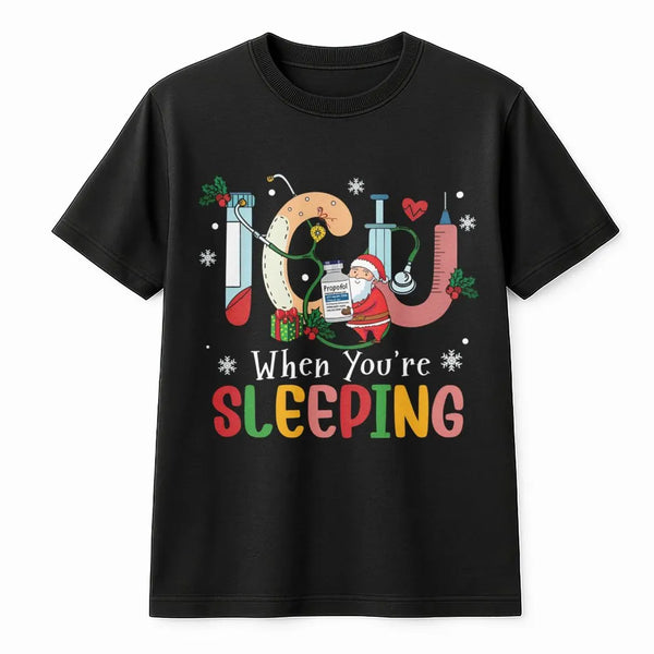 Humorous Santa Medical Shirt, ICU Nurse Christmas T-Shirt, Intensive Care Unit RN Tee, Hospital Graphic T-Shirt, Nursing Staf