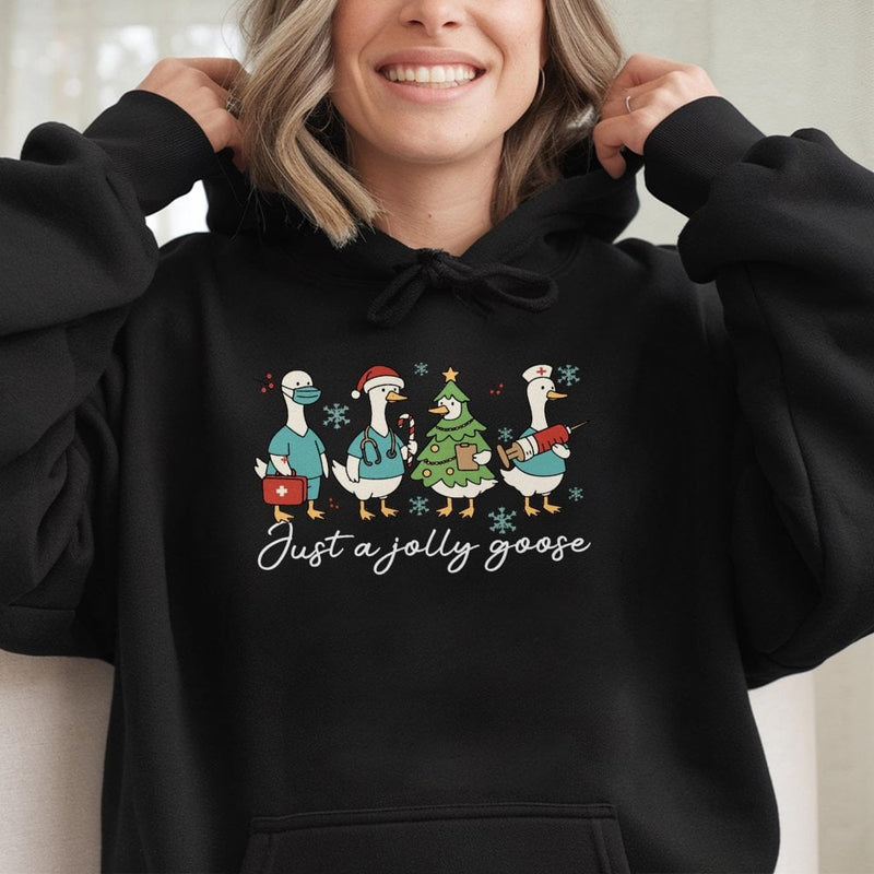 Humorous Medical Staff Goose Sweatshirt, Christmas Nurse Hoodie, Holiday RN Nursing Student Hoodie, Winter Healthcare Worker Pullover