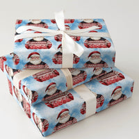 Adorable Christmas Santa Gift Wrap, Nordic Sweater Santa Wrapping Paper, Winter Holiday Wrapping Paper Roll, Snowy Blue Xmas Wrapping Paper