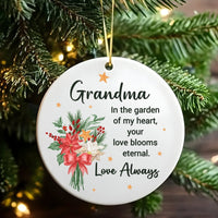 Ceramic Christmas Keepsake, In the Garden of My Heart Grandma Ornament, Floral Memorial Ornament, Nana Remembrance Tree Decoration Present
