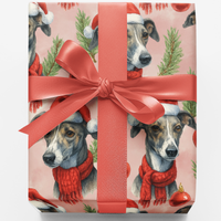 Santa Hat Dog Holiday Gift Wrap Roll, Whippet Christmas Wrapping Paper, Winter Sighthound Wrapping Paper, Elegant Dog Lover Present Wrap