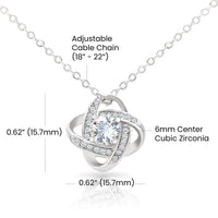 Rotating Rose Box, Sister Christmas Love Knot Necklace, CZ Crystal Pendant, Sentimental Sister Holiday Love Knot Jewelry Present for Her