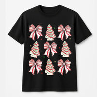 Coquette Bow Holiday Shirt, Christmas Tree Cake T-Shirt, Retro Xmas Graphic Tee, Festive Winter Cake T-Shirt, Adorable Christmas Party Shirt