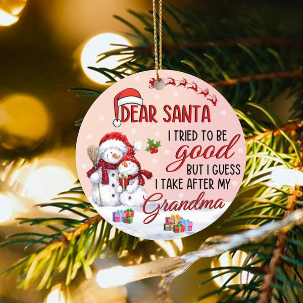 Humorous Snowman Quote Ornament, Dear Santa Christmas Ornament, Ceramic Grandma Holiday Tree Ornament, Adorable Winter Keepsa