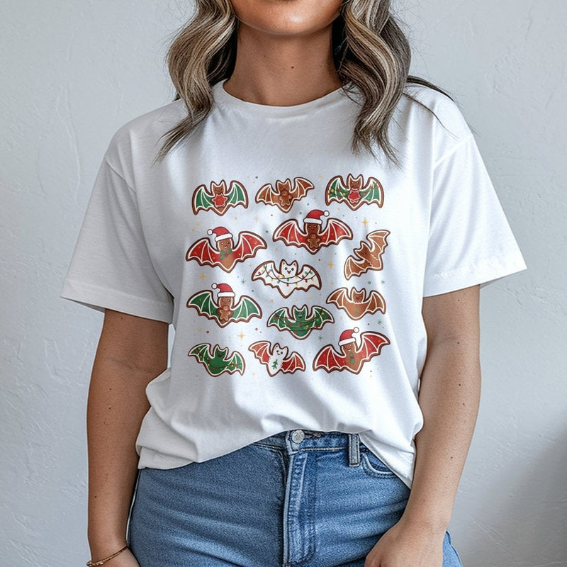 Adorable Spooky Creepmas Graphic Tee, Gingerbread Bat T-Shirt, Gothic Christmas Cookie T-Shirt, Alternative Pastel Goth Xmas Holiday Top