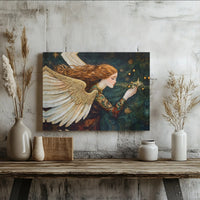 Redhead Angel Tree Canvas Print, Christmas Angel Canvas Wall Art, Vintage Holiday Wall Art Canvas, Seasonal Xmas Home Decor Wall Art