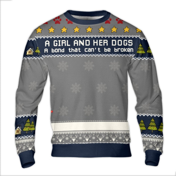 Adorable Dog Mom Holiday Sweater, A Girl and Her Dogs Ugly Christmas Sweater, Winter Pet Lover Crewneck, Comfy Festive Dog Gr